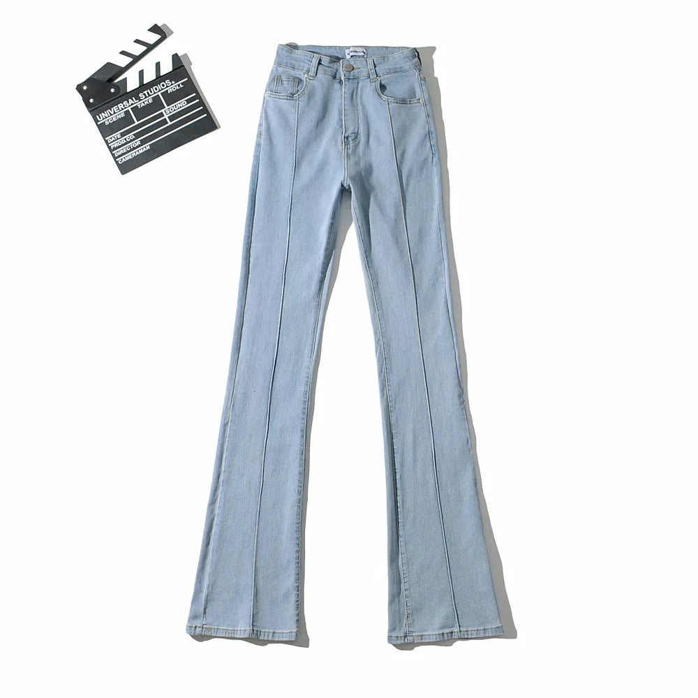 European And American Retro High Waist Bootcut Pants Back Waist Hollow-out Middle Seam Design