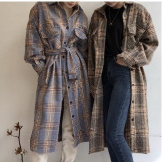 Womens Casual Fashion Long Plaid Jacket