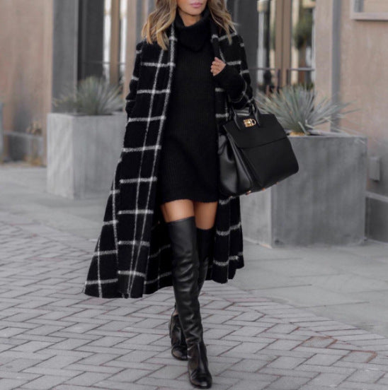 Womens Casual Fashion Long Plaid Jacket