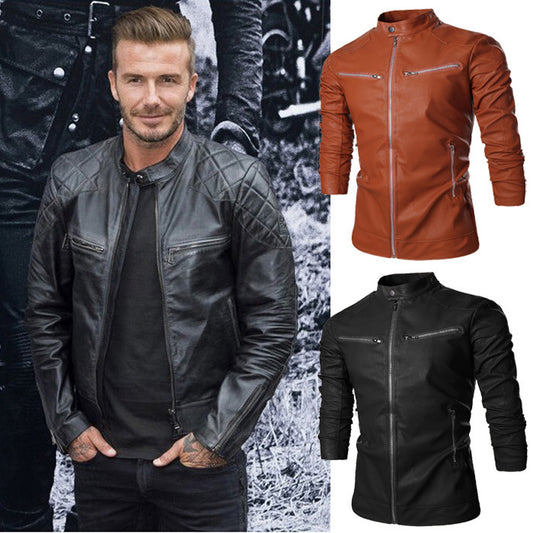 Korean Mens Leather Jacket Motorcycle Jacket Men