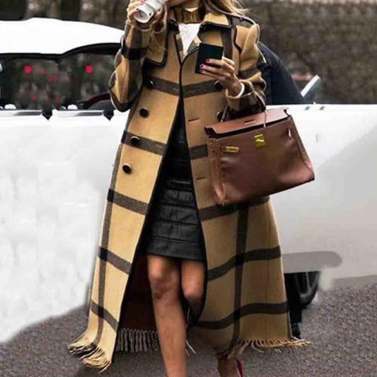 Womens Casual Fashion Long Plaid Jacket