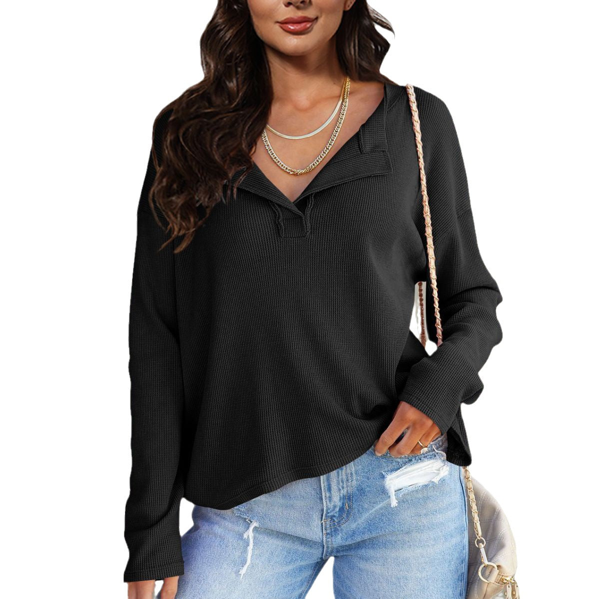 Women's Fashionable Casual All-match V-neck Long-sleeved Top