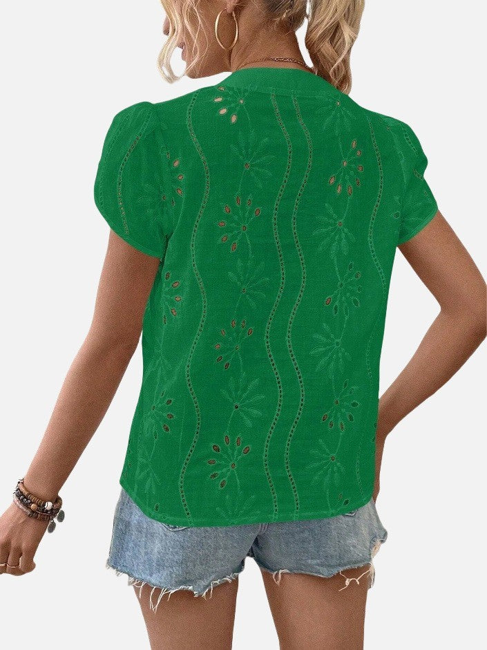 Women's Solid Color Hollow Embroidered Top