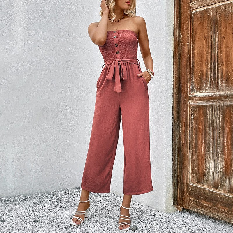 Women's Tube Top Leisure Commute Wide Leg Cropped Jumpsuit