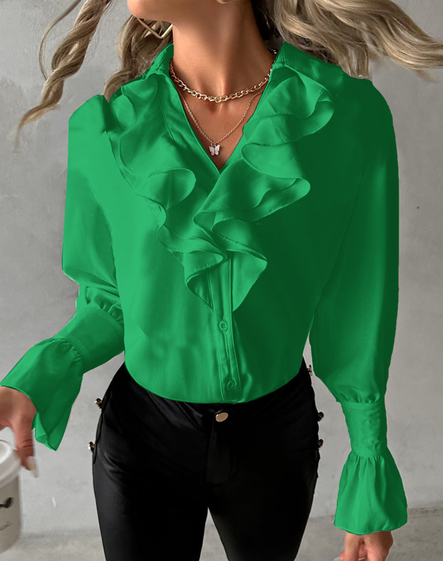 Women's V-neck Solid Color Shirt