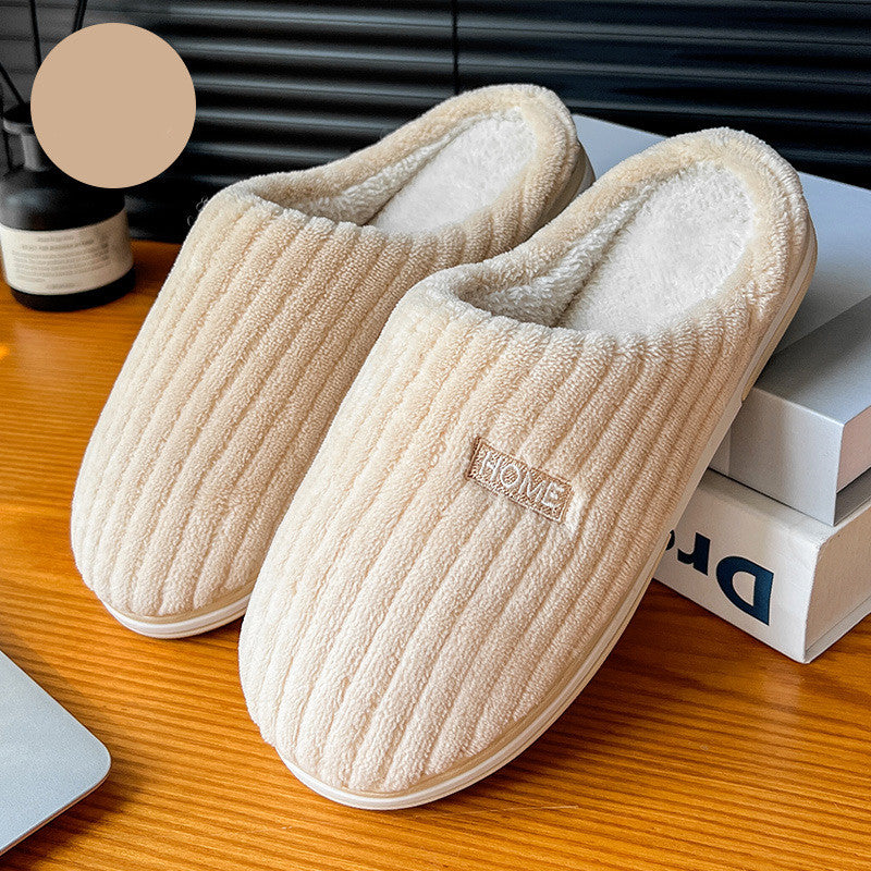 Solid Color Simple Cotton Slippers Winter Non-slip Home Warm Plush Slippers Household Indoor Couple Women's House Shoes