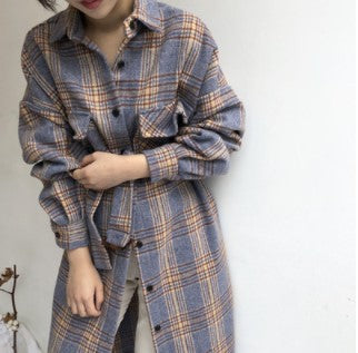 Womens Casual Fashion Long Plaid Jacket