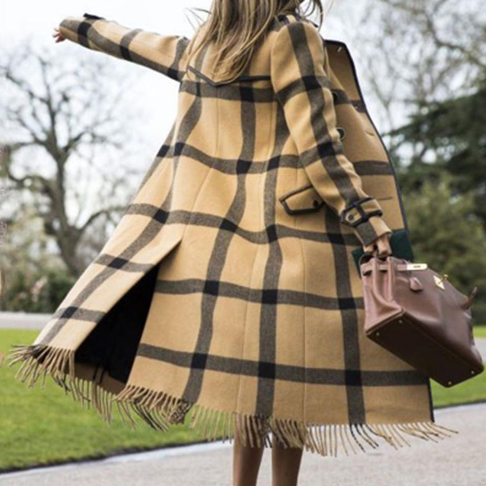 Womens Casual Fashion Long Plaid Jacket