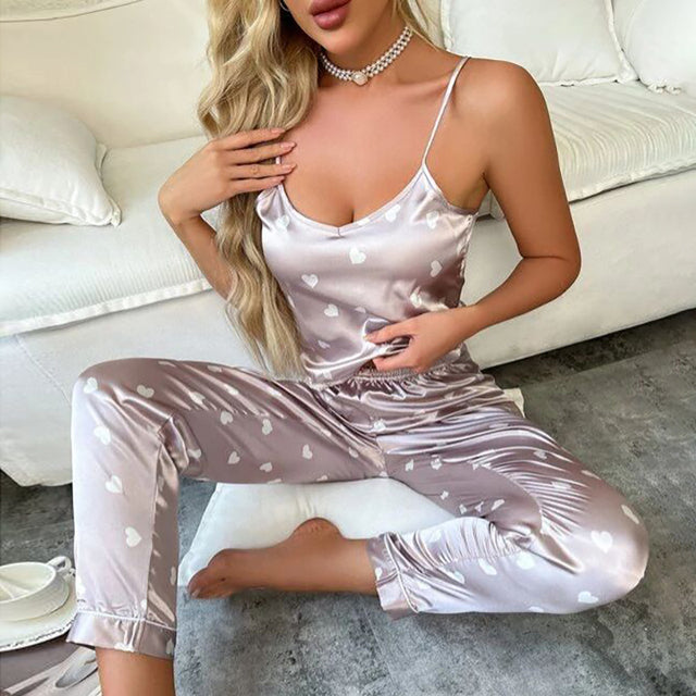 Womens Pijamas Sexy Lingerie Silk Pajamas Set Sleepwear Satin Cami Vest with Trousers Nightwear Pyjama Femme Pijama Mujer Pj