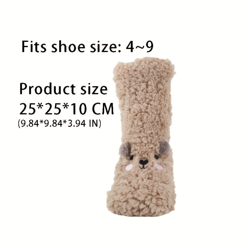 Cute Cartoon Bear Fuzzy Socks For Women, Comfortable Winter Soft Warm Slipper Socks, Casual Sleep Socks For Indoor Women's Fuzzy Socks Winter Warm Fluffy Soft Slipper Home Sleeping Cute Animal Socks